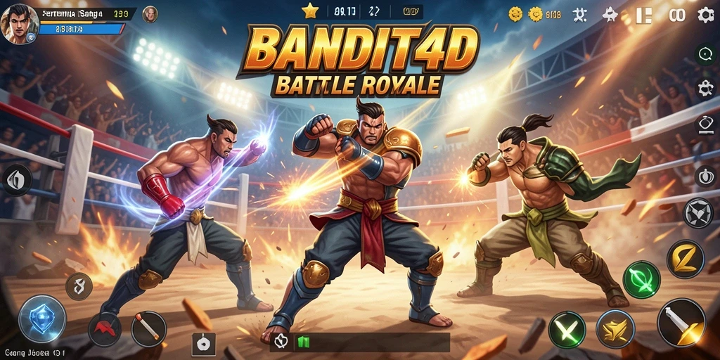 Tangkapan layar gameplay BANDIT4D menampilkan aksi pertempuran seru di arena Battle Royale.