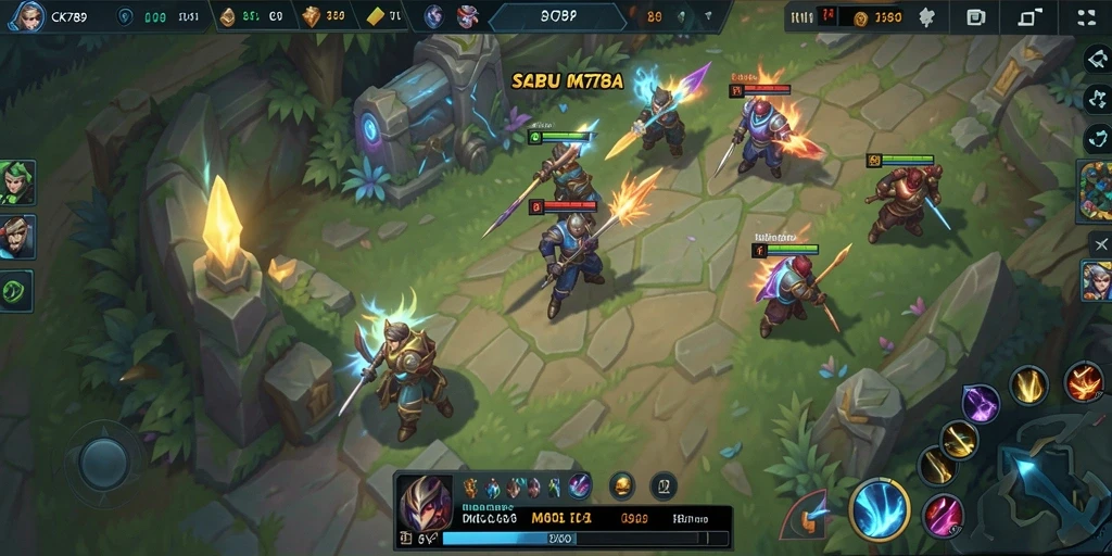 Screenshot gameplay CK789 yang menunjukkan pertarungan MOBA yang intens.