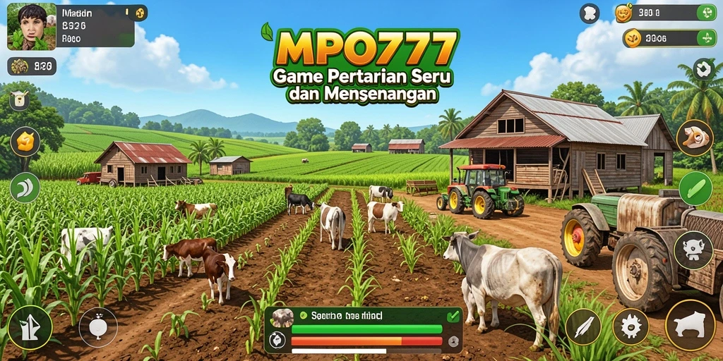 Gameplay MPO777 menunjukkan keseruan bertani dengan berbagai tanaman dan hewan.
