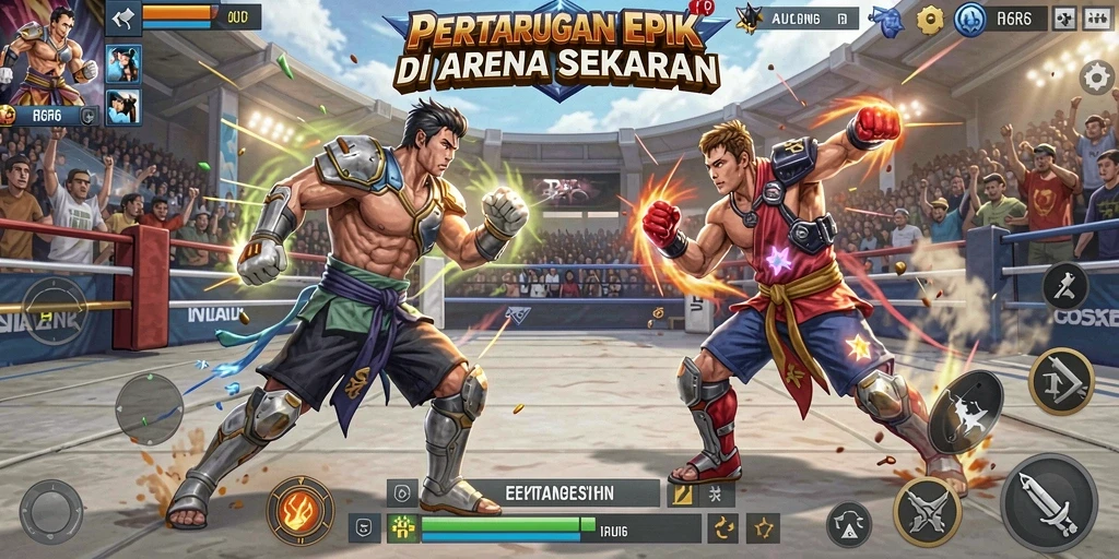 Screenshot dari gameplay menunjukkan aksi bertarung yang intens dan seru.