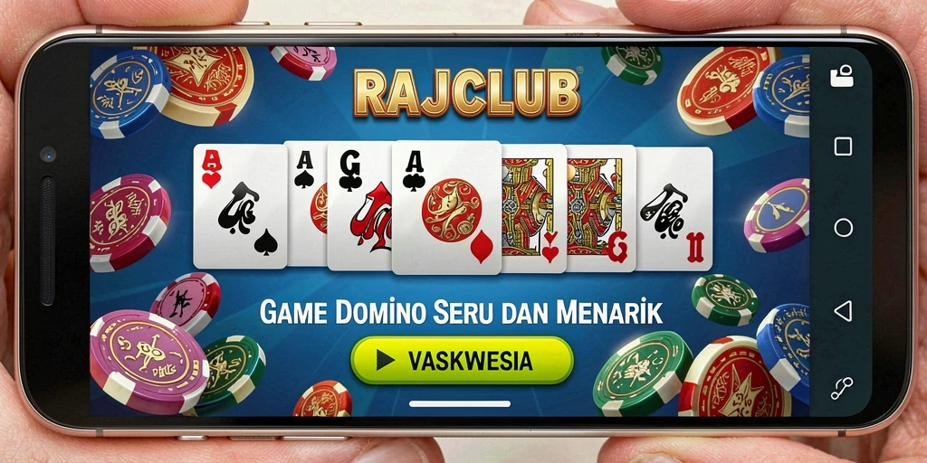 Screenshot RAJACLUB menampilkan gameplay Domino yang seru dan interaktif.