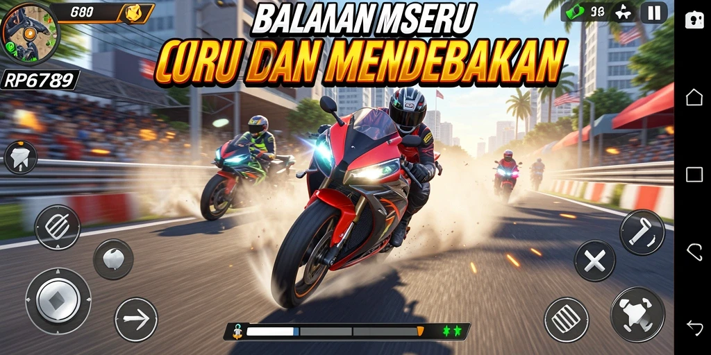 Tampilan gameplay mendebarkan dalam RP6789 dengan motor balap tercepat.