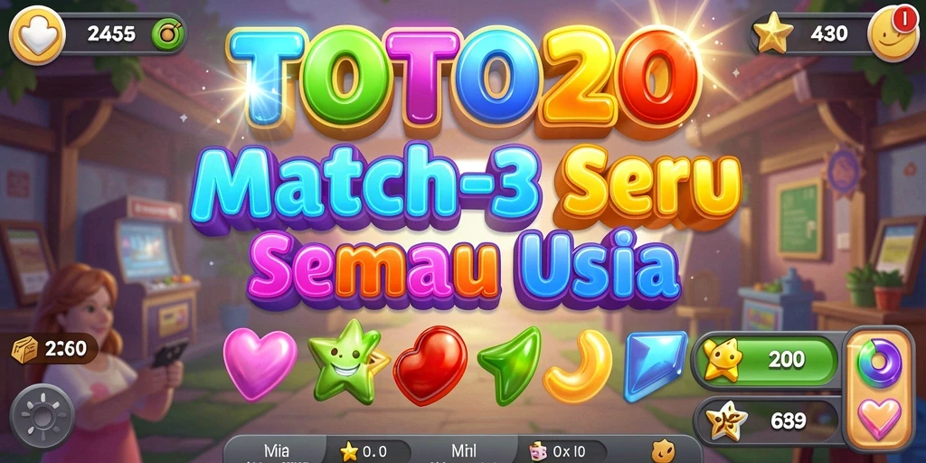 Tampilan gameplay seru dalam TOTO20 dengan permata berwarna-warni.